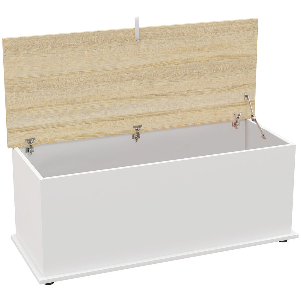 Homcom baúl de almacenaje, banco de almacenaje con bisagra de seguridad, estilo moderno, para pasillo, dormitorio, salón, 100x40x40 cm, roble y blanco