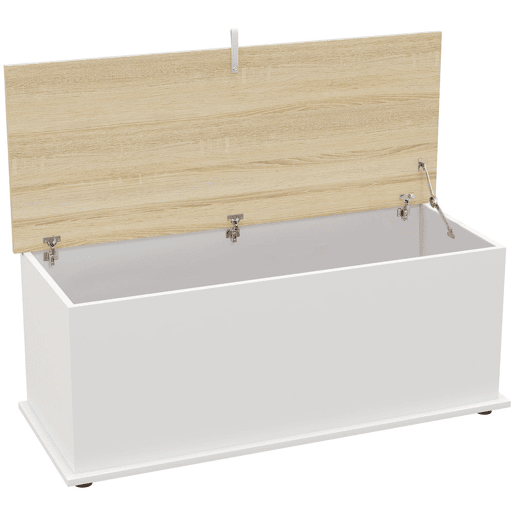 HOMCOM Baú de Arrumação, Banco de Arrumação com Dobradiça de Segurança, Estilo Moderno, para Hall, Quarto, Sala, 100x40x40 cm, Carvalho e Branco