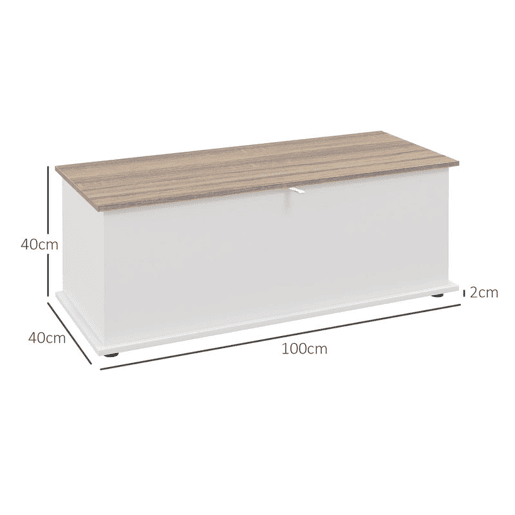 HOMCOM Baú de Arrumação, Banco de Arrumação com Dobradiça de Segurança, Estilo Moderno, para Hall, Quarto, Sala, 100x40x40 cm, Carvalho e Branco