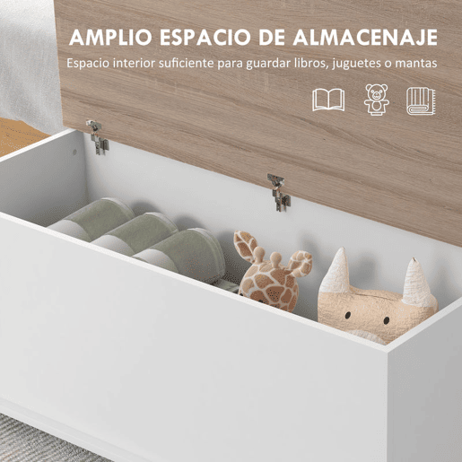 HOMCOM Baú de Arrumação, Banco de Arrumação com Dobradiça de Segurança, Estilo Moderno, para Hall, Quarto, Sala, 100x40x40 cm, Carvalho e Branco