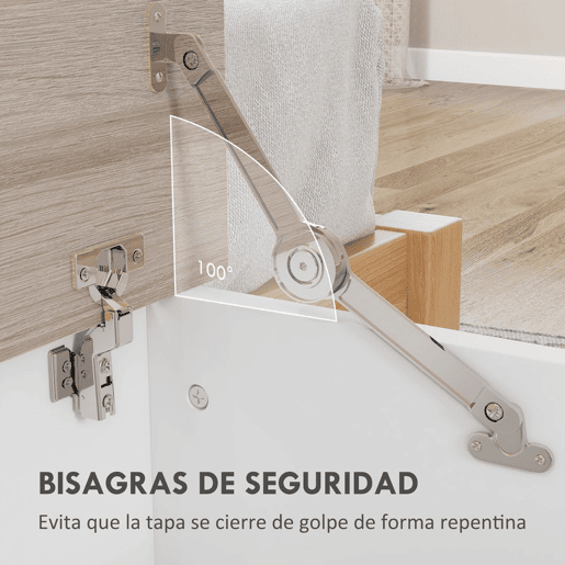 HOMCOM Baú de Arrumação, Banco de Arrumação com Dobradiça de Segurança, Estilo Moderno, para Hall, Quarto, Sala, 100x40x40 cm, Carvalho e Branco