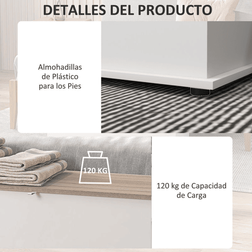 HOMCOM Baú de Arrumação, Banco de Arrumação com Dobradiça de Segurança, Estilo Moderno, para Hall, Quarto, Sala, 100x40x40 cm, Carvalho e Branco