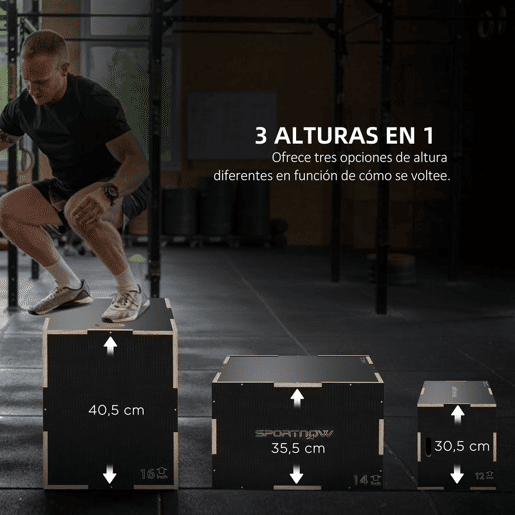 SPORTNOW Caixa Pliométrica com 3 Alturas Diferentes Caixa de Saltos para Treino de Força em Casa Escritório Ginásio CrossFit Carga 120 kg 40,5x35,5x30,5 cm Preto