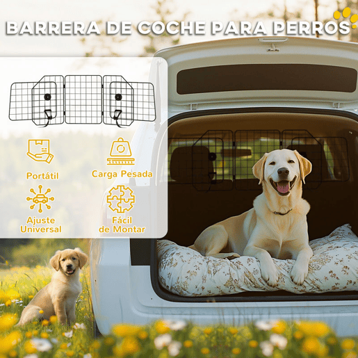 PawHut Barreira Protetora de Carro para Cães com Largura Ajustável Grade para Cães de Carro Dobrável de Aço 93-150x42 cm Preto