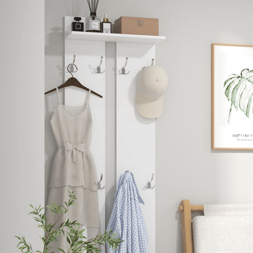 HOMCOM Móvel Cabide de Entrada de Parede Móvel de Entrada Moderno com 8 Ganchos e Prateleira para Entrada Corredor 55x21,3x170 cm Branco