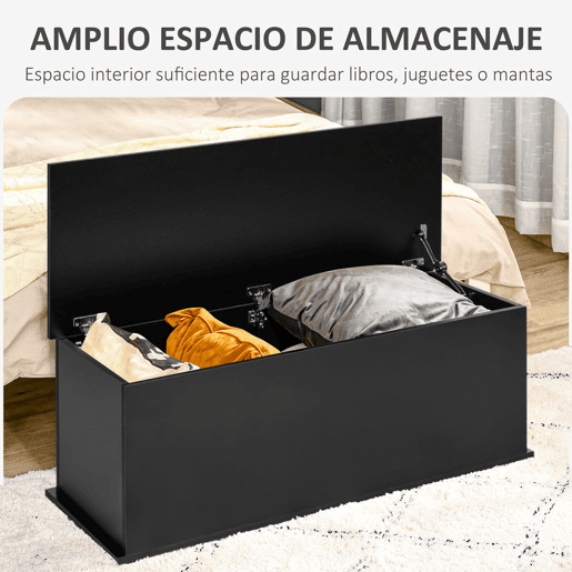 HOMCOM Baú de Arrumação, Banco de Armazenamento 100x40x40 cm, com Dobradiça de Segurança, Estilo Moderno, para Corredor, Quarto, Sala de Estar, Preto