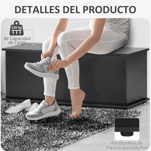 HOMCOM Baú de Arrumação, Banco de Armazenamento 100x40x40 cm, com Dobradiça de Segurança, Estilo Moderno, para Corredor, Quarto, Sala de Estar, Preto