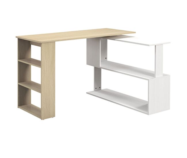 Homcom escritorio esquinero giratorio, 120x110 cm, escritorio en l, mesa de escritorio con estantes, para oficina en casa, estudio, hogar, natural y