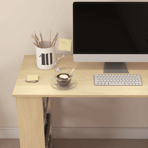 HOMCOM Mesa de Computador Secretária Mesa de Canto Giratória 360° com 5 Prateleiras para Casa Escritório Madeira e Branco