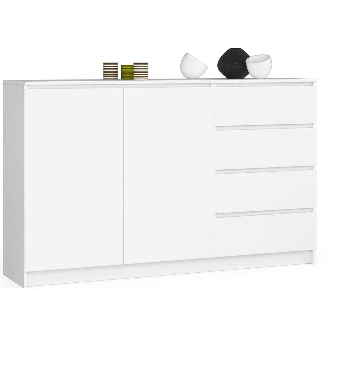 comoda akord k013 blanco 160 cm 2 puerta 4 cajon frente en color blanco 6 estantes 160x40x99 cm