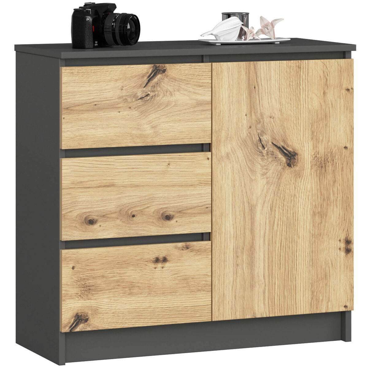 Cómoda JERRY AKORD 3 cajones 80 Gris/ Madera