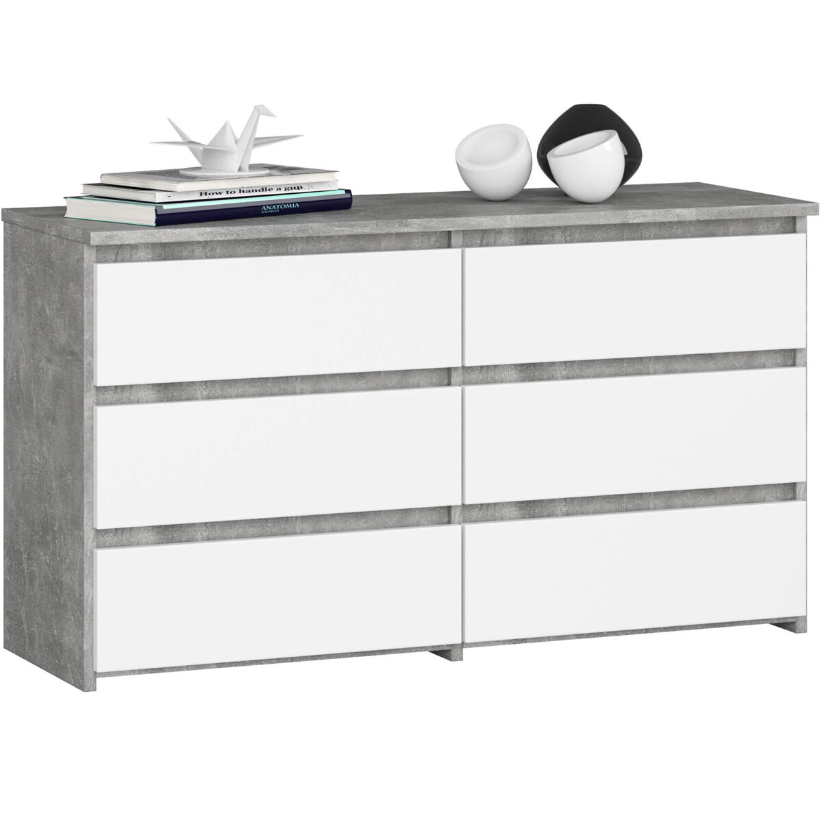 comoda akord cl100 gris hormigon 100 cm 6 cajones frente en color blanco 100x35x57 cm