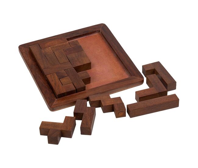 Juego de rompecabezas en zigzag de madera marrón 16x16x03