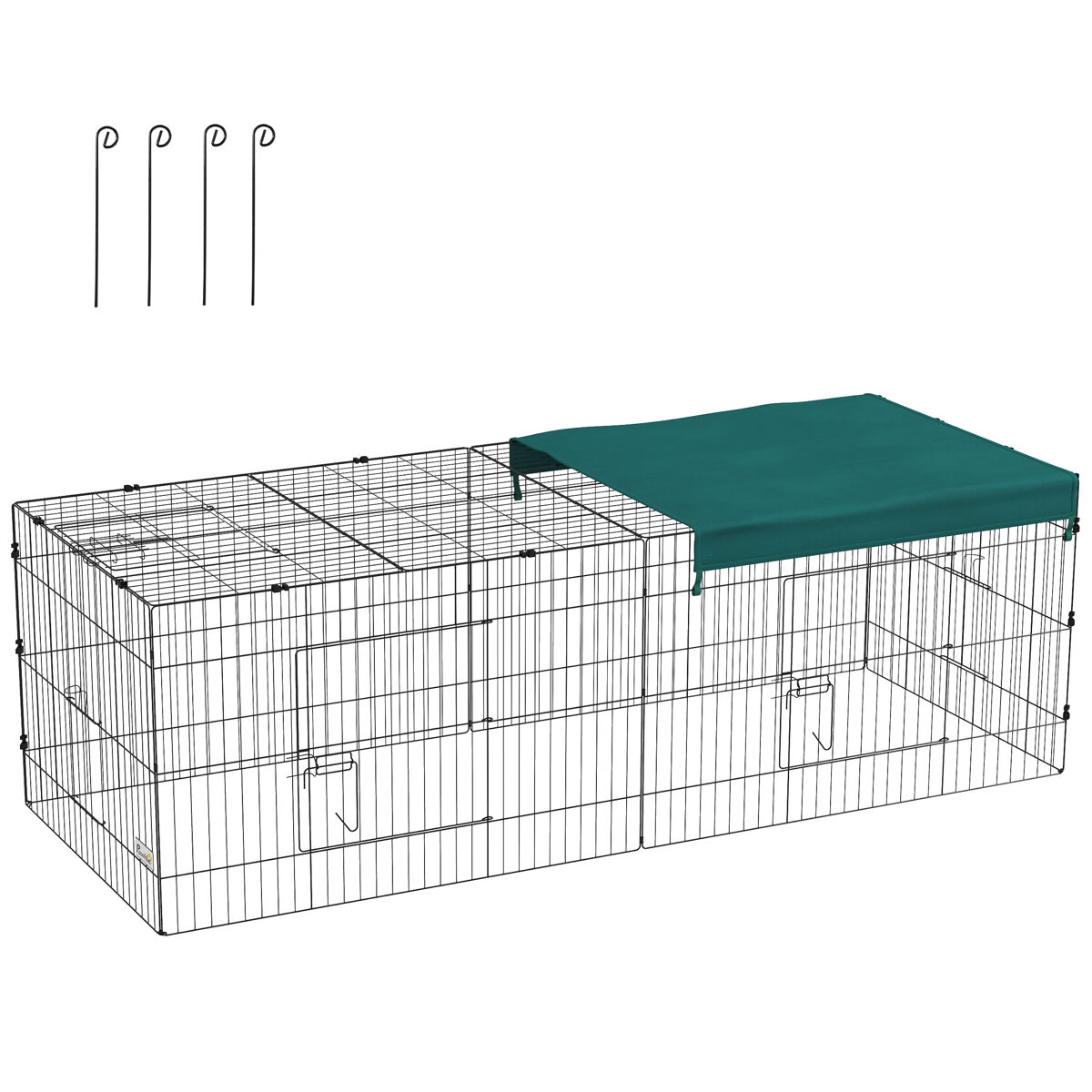 Pawhut jaula para animales pequeños jaula para roedores de acero con puertas y tela superior para conejos chinchillas gallinas 220x85x70 cm verde
