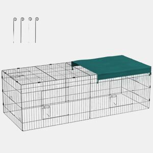 PawHut Gaiola para Animais Pequenos Gaiola para Roedores de Aço com Porta e Toldo para Coelhos Chinchilas Galinhas 220x85x70 cm Verde