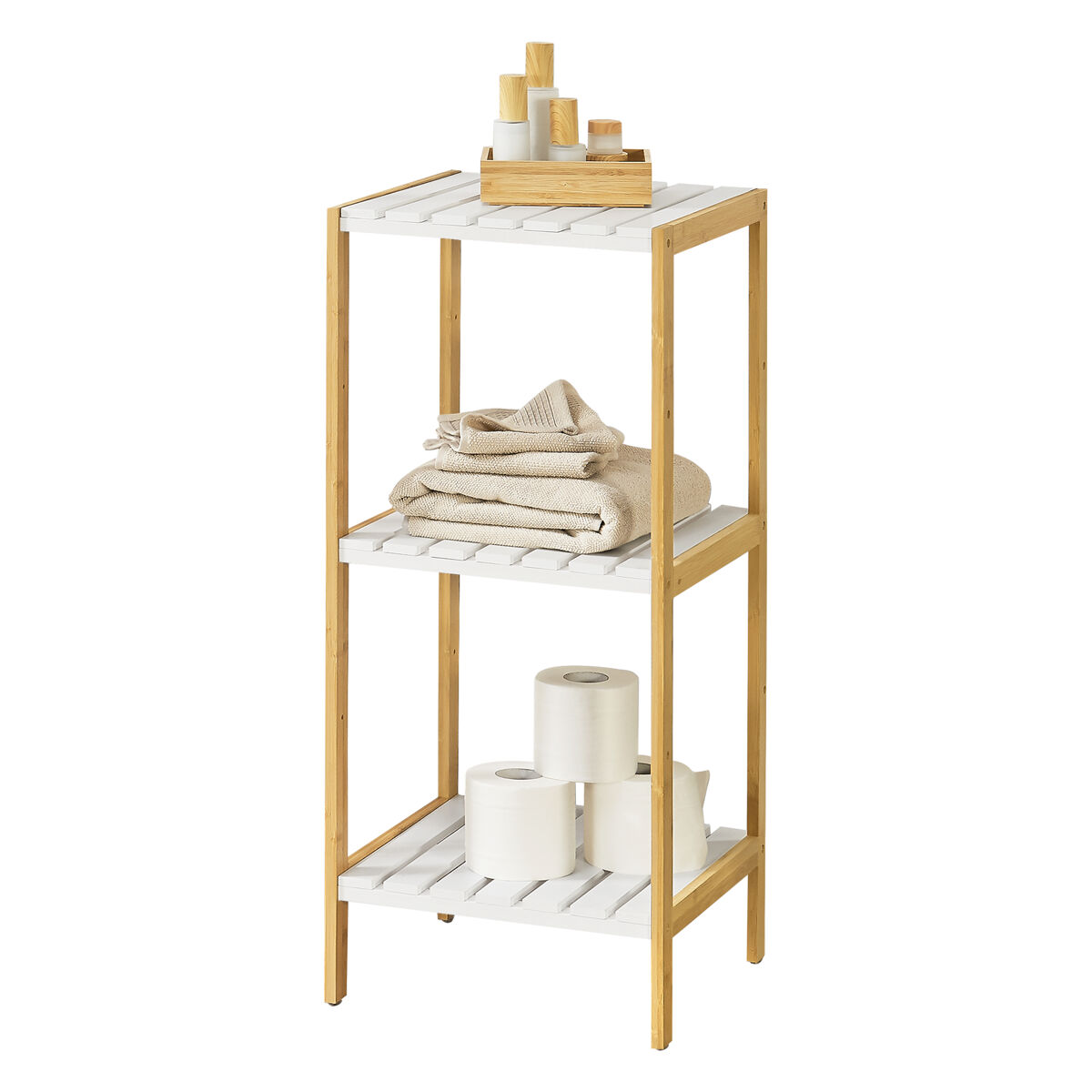 Estantería de bambú con 3 niveles balsfjord 33 x 34 x 80 cm natural/blanco [en.casa]