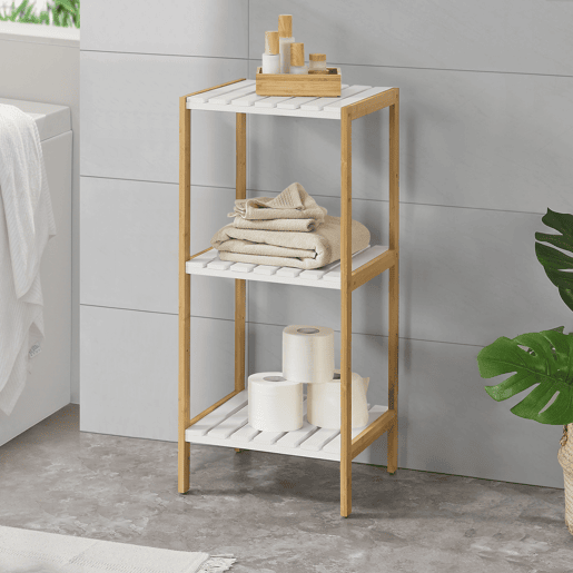 Prateleira de bambu Balsfjord de 3 níveis 33 x 34 x 80 cm NaturalBranco en.casa