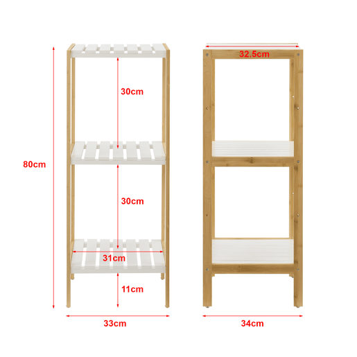 Prateleira de bambu Balsfjord de 3 níveis 33 x 34 x 80 cm NaturalBranco en.casa