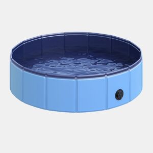 PawHut Piscina Dobrável para Cães Gatos Banheira Portátil para Animais de Estimação PVC Antiderrapante Múltiplo Uso para Interior e Exterior Ø80x20 cm Azul