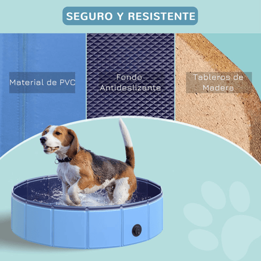 PawHut Piscina Dobrável para Cães Gatos Banheira Portátil para Animais de Estimação PVC Antiderrapante Múltiplo Uso para Interior e Exterior Ø80x20 cm Azul