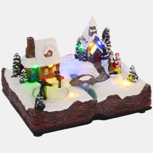 HOMCOM Aldeia de Natal Cena Natalícia com Luzes LED Música e Patinadores Giratórios Decoração de Natal 23x18x15 cm Multicor