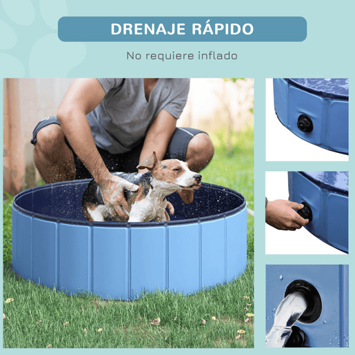 PawHut Piscina Dobrável para Cães Banheira para Animais de Estimação PVC Gatos Antiderrapante Resistente ao Desgaste Adequada para Interior e Exterior Ø100x30cm Azul