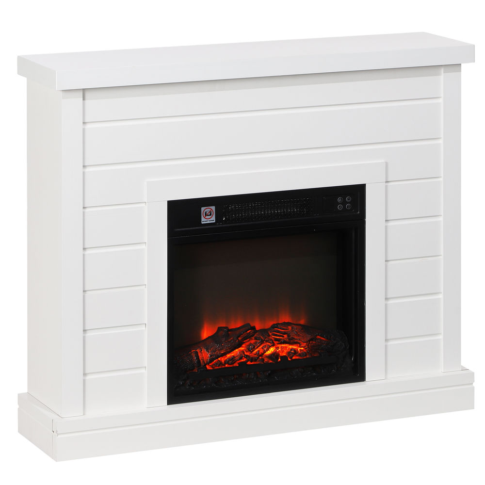 Homcom chimenea eléctrica, chimenea decorativa con efecto de llama, calefacción 1800 w, control remoto, temporizador semanal, protección contra