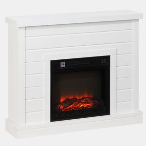 HOMCOM Lareira Elétrica 1800W Lareira Decorativa com Efeito de Chama Realista Controlo Remoto Temporizador Semanal Proteção Contra Sobreaquecimento para Ambientes de 30 m² 96,5x22x81,7 cm Branco