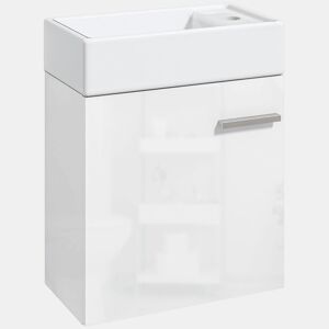 HOMCOM Móvel de Casa de Banho com Lavatório Móvel de Casa de Banho com Porta com Fechamento Suave e Armário Móvel com Lavatório Moderno 40x23x50 Branco Brilhante