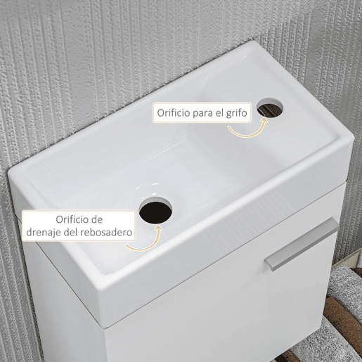 HOMCOM Móvel de Casa de Banho com Lavatório Móvel de Casa de Banho com Porta com Fechamento Suave e Armário Móvel com Lavatório Moderno 40x23x50 Branco Brilhante