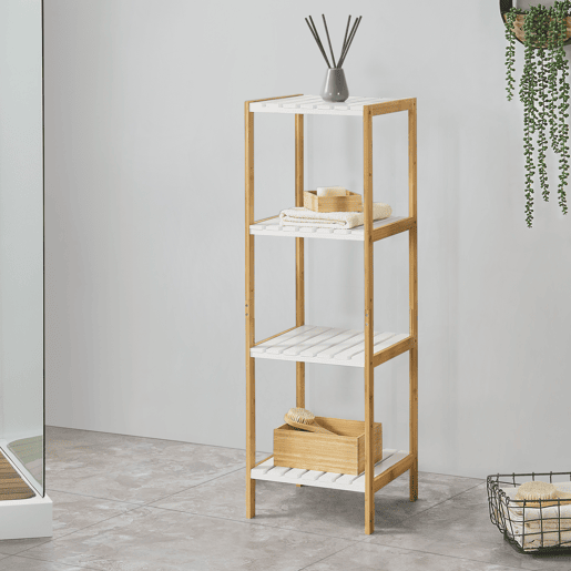 Prateleira de bambu Balsfjord de 4 níveis NaturalBranco en.casa