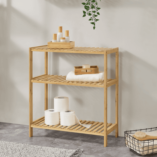 Prateleira de bambu Nyköping 3 níveis 58 x 26 x 66 cm - Efeito de madeira en.casa