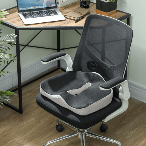 HOMCOM Almofada de Assento com Espuma de Viscoelástica Almofada para Cadeira de Escritório com Base Antiderrapante e Capa de Malha Almofada para Cadeira de Sala de Jantar 44x39x13 cm Preto