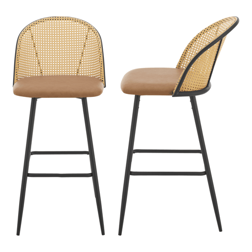 Conjunto de 2 bancos de bar Gausdal leatherette  metal  rattan 102 x 44 x 63 cm - Castanho e preto en.casa