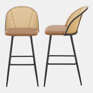 Conjunto de 2 bancos de bar Gausdal leatherette  metal  rattan 102 x 44 x 63 cm - Castanho e preto en.casa