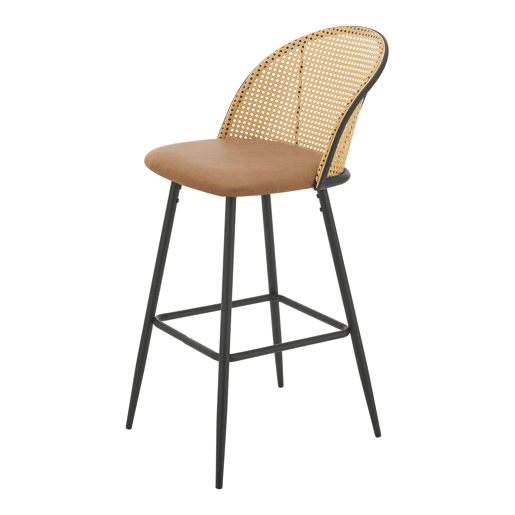 Conjunto de 2 bancos de bar Gausdal leatherette  metal  rattan 102 x 44 x 63 cm - Castanho e preto en.casa