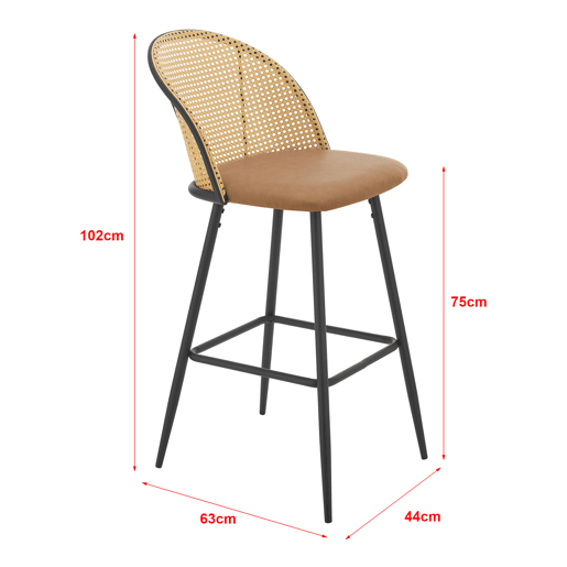 Conjunto de 2 bancos de bar Gausdal leatherette  metal  rattan 102 x 44 x 63 cm - Castanho e preto en.casa