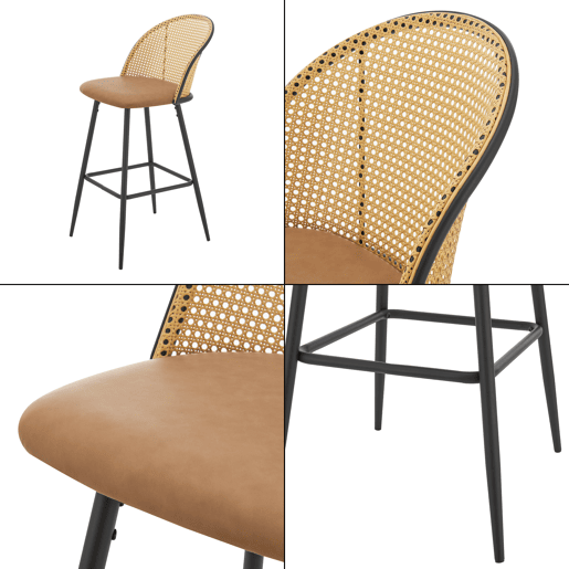 Conjunto de 2 bancos de bar Gausdal leatherette  metal  rattan 102 x 44 x 63 cm - Castanho e preto en.casa