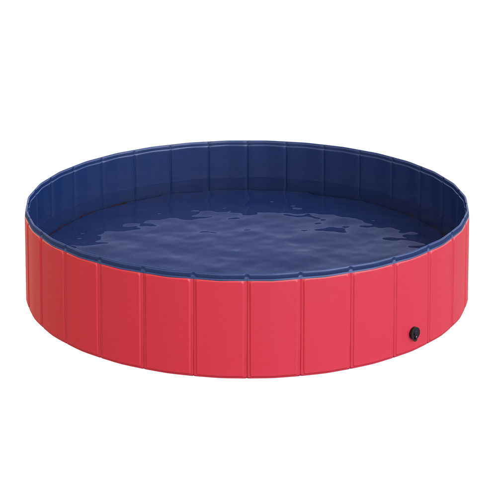 Pawhut piscina plegable para perros ø140x30 cm bañera para mascotas gatos de pvc antideslizante resistente al desgaste adecuado para interior y exterior rojo