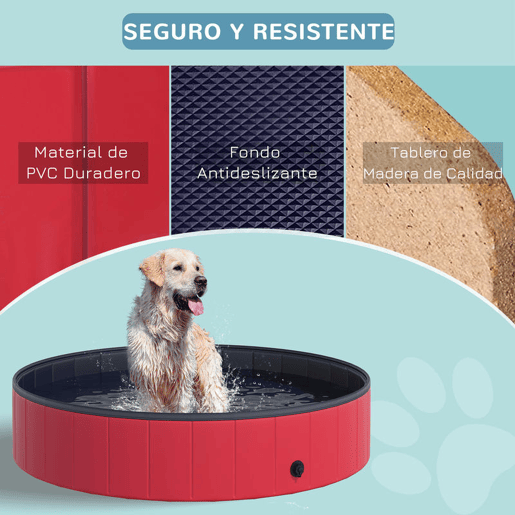 PawHut Banheira dobrável para cães piscina para animais de estimação Gatos PVC antiderrapante, resistente ao desgaste, adequada para interiores e exteriores Ø140x30cm Vermelho