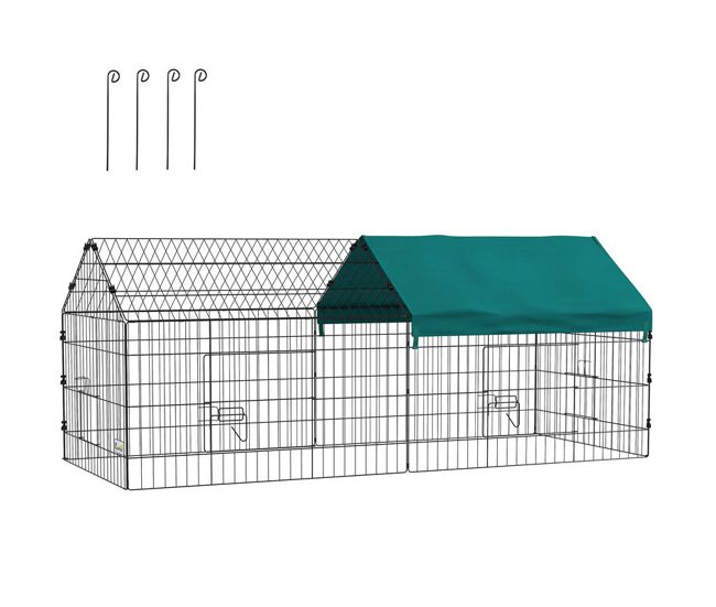 Pawhut jaula para animales pequeños jaula para roedores de acero con puertas y tela superior para conejos chinchillas gallinas 185x75x75 cm verde