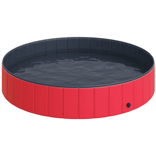 PawHut Piscina Dobrável para Cães Gatos Banheira Portátil para Animais de Estimação PVC Antiderrapante Múltiplo Uso para Interior e Exterior Ø160x30 cm Vermelho