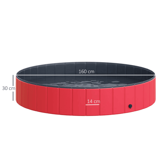 PawHut Piscina Dobrável para Cães Gatos Banheira Portátil para Animais de Estimação PVC Antiderrapante Múltiplo Uso para Interior e Exterior Ø160x30 cm Vermelho