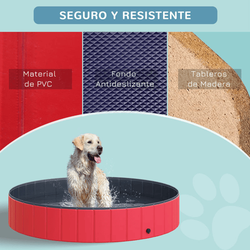PawHut Piscina Dobrável para Cães Gatos Banheira Portátil para Animais de Estimação PVC Antiderrapante Múltiplo Uso para Interior e Exterior Ø160x30 cm Vermelho