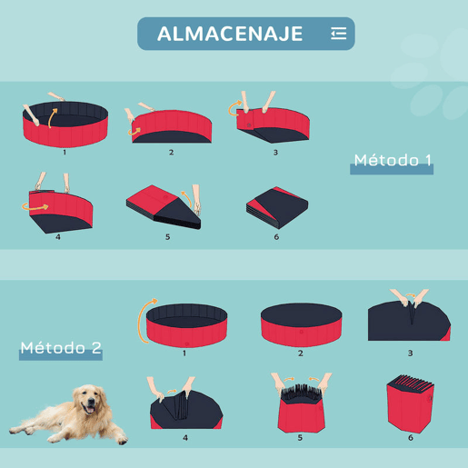 PawHut Piscina Dobrável para Cães Gatos Banheira Portátil para Animais de Estimação PVC Antiderrapante Múltiplo Uso para Interior e Exterior Ø160x30 cm Vermelho