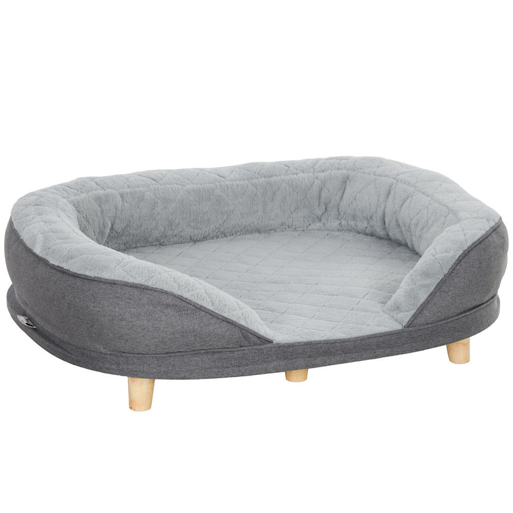 Pawhut sofá para perros medianos y grandes sofá para mascotas con parte superior desmontable funda lavable y patas de madera carga 25 kg 90x78x25 cm