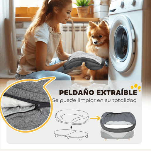 PawHut Sofá para Cães Médios e Grandes Sofá para Animais de Estimação com Pate Superior Amovível Capa Lavável e Pés de Madeira Carga 25 kg 90x78x25 cm Cinza