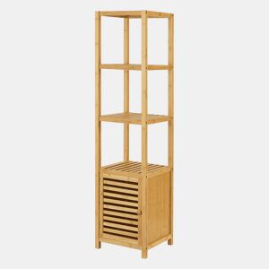 Prateleira de pé para casa de banho Liminka 4 estantes 1 porta bambu 140 x 34 x 33 cm natural en.casa