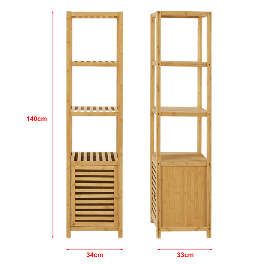 Prateleira de pé para casa de banho Liminka 4 estantes 1 porta bambu 140 x 34 x 33 cm natural en.casa