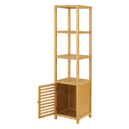 Prateleira de pé para casa de banho Liminka 4 estantes 1 porta bambu 140 x 34 x 33 cm natural en.casa